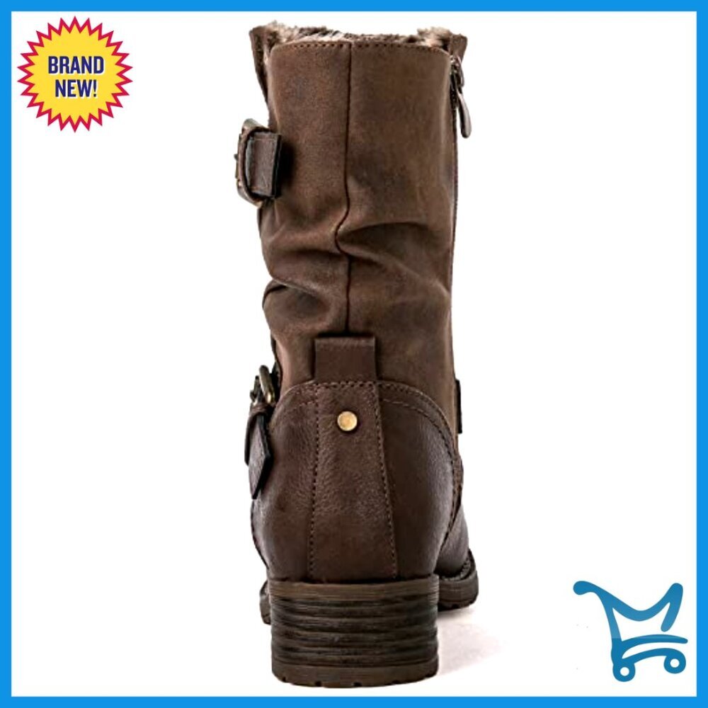 Women's Combat Ankle Boots with Buckles, Zipper Closure, 1-Inch Heel - Picture 5 of 7